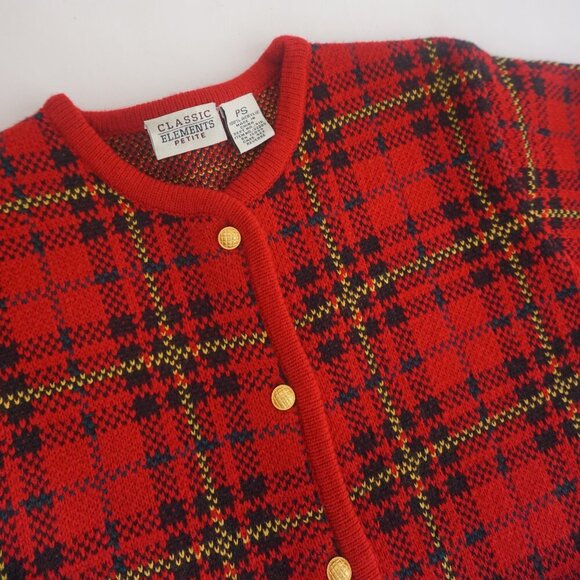 Vintage Classic Elements Red Black Tartan Button Up Cardigan Sweater PS - Picture 10 of 10